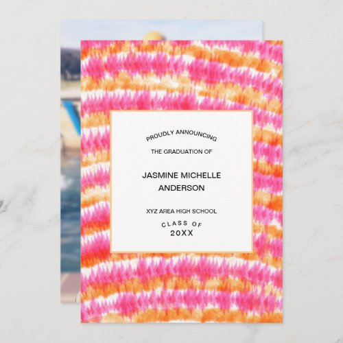 Hot Pink Yellow Tie Dye photo graduation Announcement