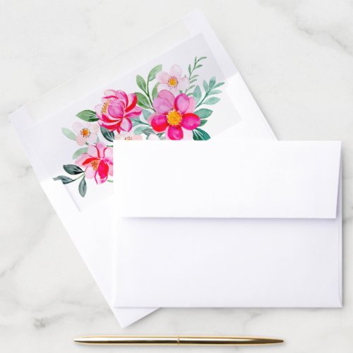 Hot Pink Yellow Watercolor Floral Bridal Shower Envelope Liner