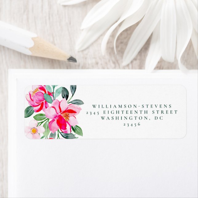 Hot Pink Yellow Watercolor Floral Bridal Shower  Label (Insitu)
