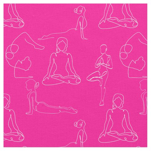 hot pink yoga positions line drawings fabric