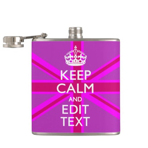 Hot Pink Your Keep Calm Edit Text Union Jack Flask