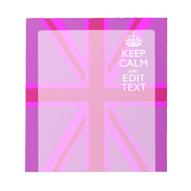 Hot Pink Your Keep Calm Edit Text Union Jack Notepad (Front)