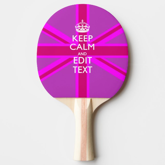 Hot Pink Your Keep Calm Edit Text Union Jack Ping-Pong Paddle (Front)