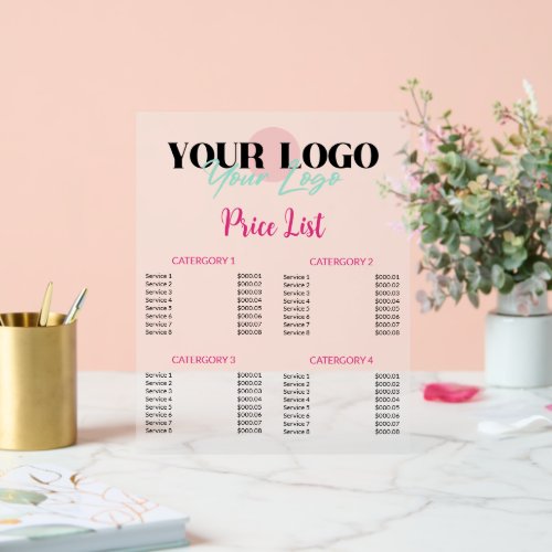 Hot Pink Your Logo Salon Price List Acrylic Sign