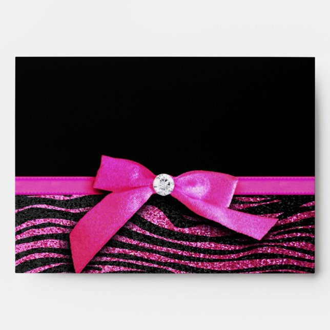 Hot pink zebra and ribbon bow graphic envelope (Front)