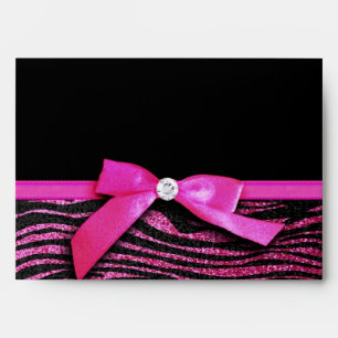 Hot pink zebra and ribbon bow graphic envelope