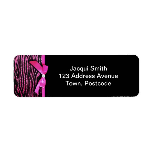 Hot pink zebra and ribbon bow graphic label (Front)