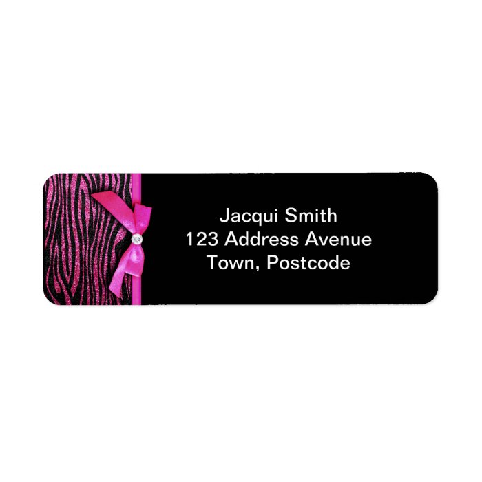 Hot pink zebra and ribbon bow graphic custom return address label
