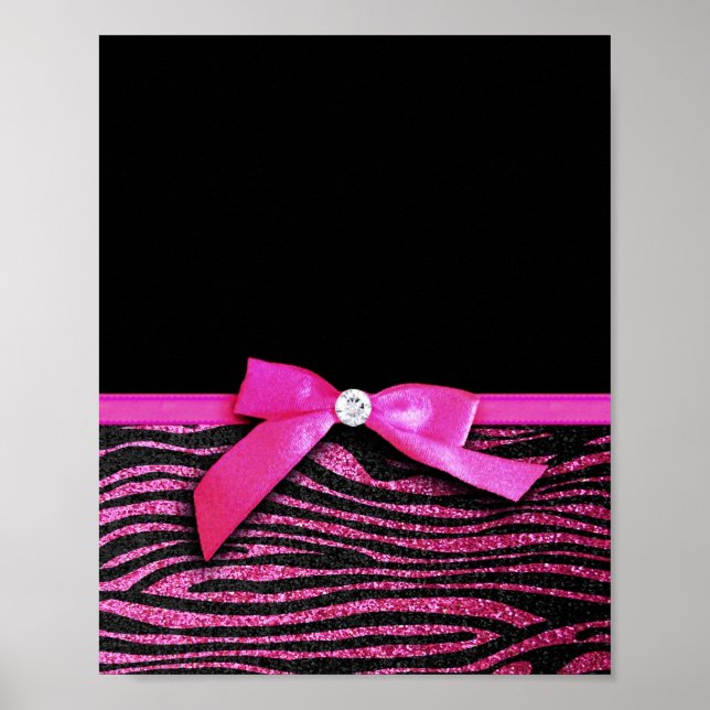 Hot pink zebra and ribbon bow graphic poster (Front)
