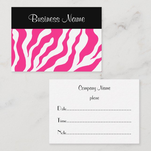 Hot Pink Zebra Appointment Card (Front/Back)