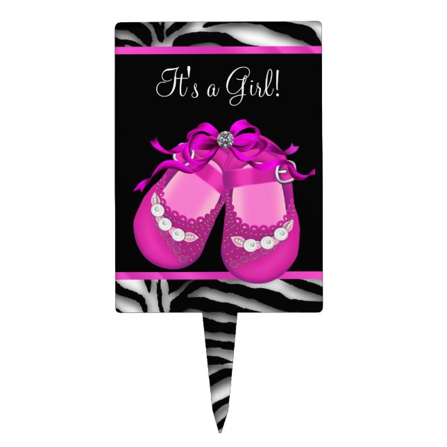 Hot Pink Zebra Baby Shower Cake Topper (Front)