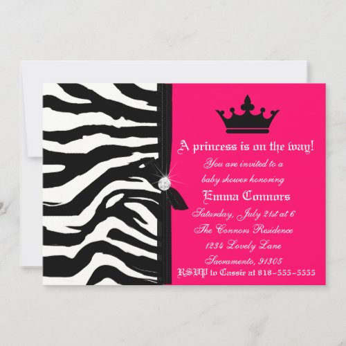 Hot Pink Zebra Baby Shower Invitation