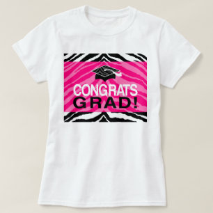 Hot Pink Zebra Congrats Girl's Graduation Party T-Shirt
