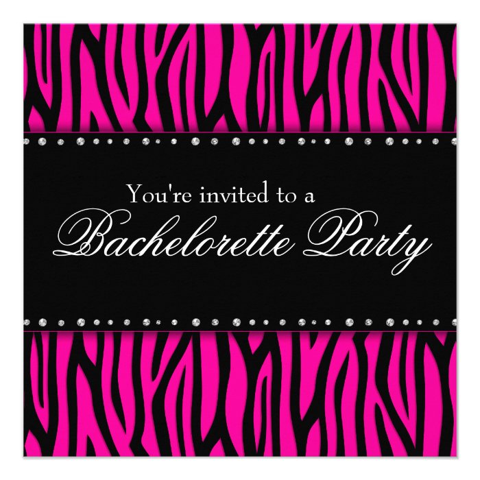 Hot Pink Zebra Diamonds Bachelorette Party Personalized Invitation