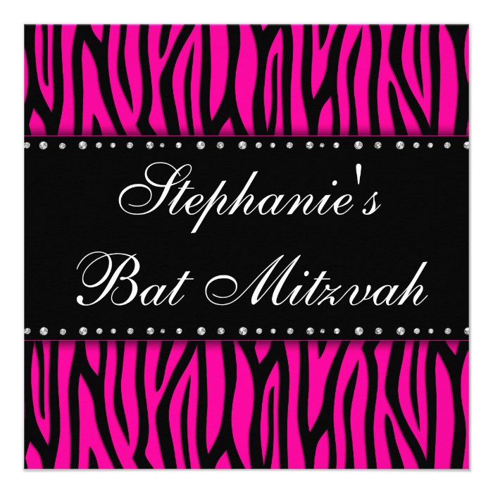 Hot Pink Zebra Diamonds Bat Mitzvah Invitation