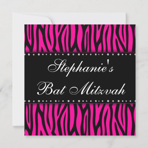 Hot Pink Zebra Diamonds Bat Mitzvah Invitation