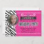 Hot Pink & Zebra Girls Birthday Photo Invitations