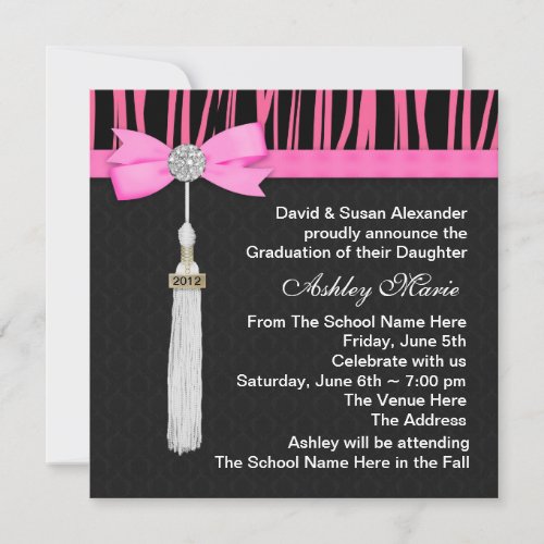 Hot Pink Zebra Graduation Announcements