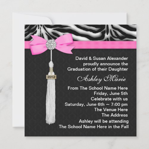 Hot Pink Zebra Graduation Announcements