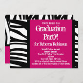 Hot Pink Zebra Graduation Party Invitation (Front/Back)