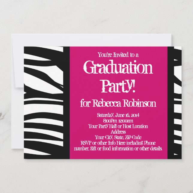 Hot Pink Zebra Graduation Party Invitation (Front)