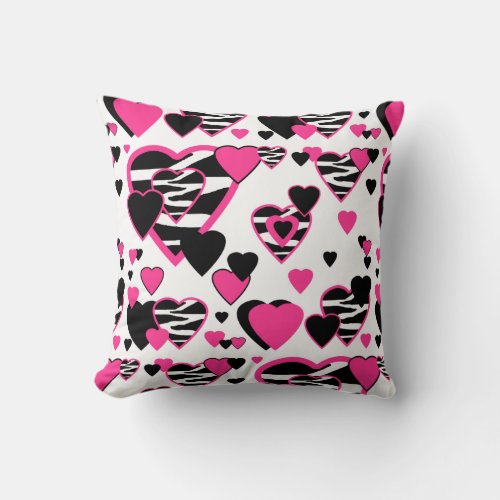 Hot Pink Zebra Heart Throw Pillow