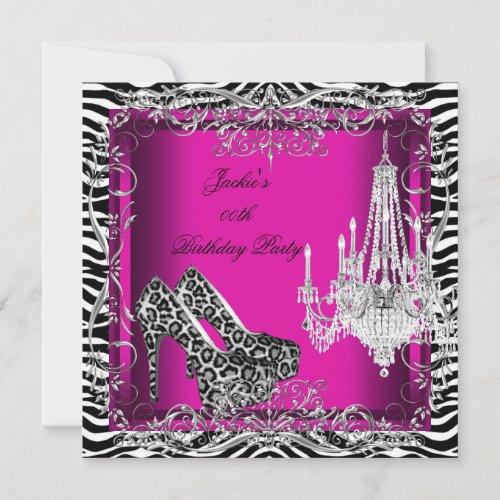 Hot Pink Zebra Leopard Print Party Shoes Invitation