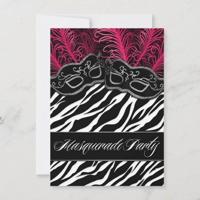 Hot Pink Zebra Masquerade Ball Party Invitations (Front)