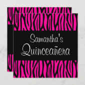 Hot Pink Zebra Modern Quinceanera Invitations (Front/Back)