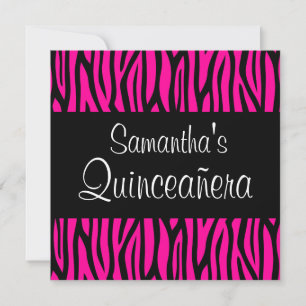 Hot Pink Zebra Modern Quinceanera Invitations