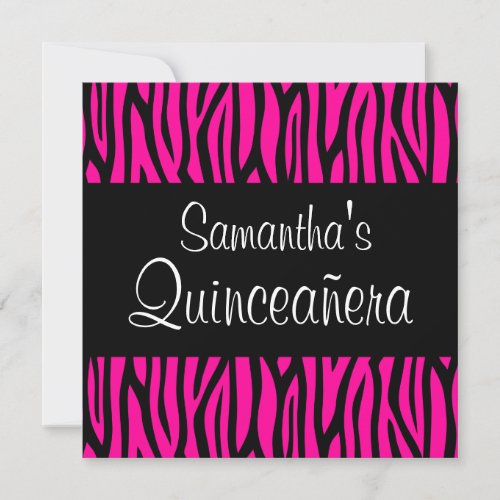 Hot Pink Zebra Modern Quinceanera Invitations