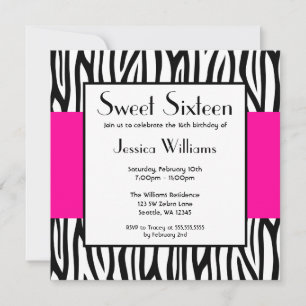 Hot Pink Zebra Modern Sweet 16 Invitation