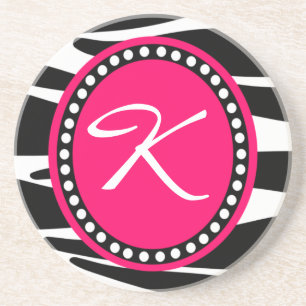 Hot Pink Zebra Monogrammed Initial (Sample) Drink Coaster