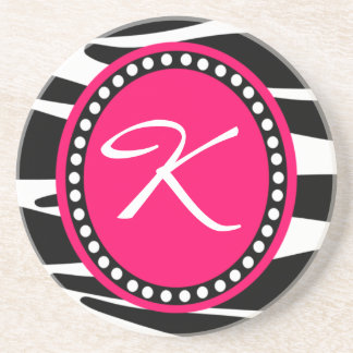 Hot Pink Zebra Monogrammed Initial (Sample) Drink Coaster