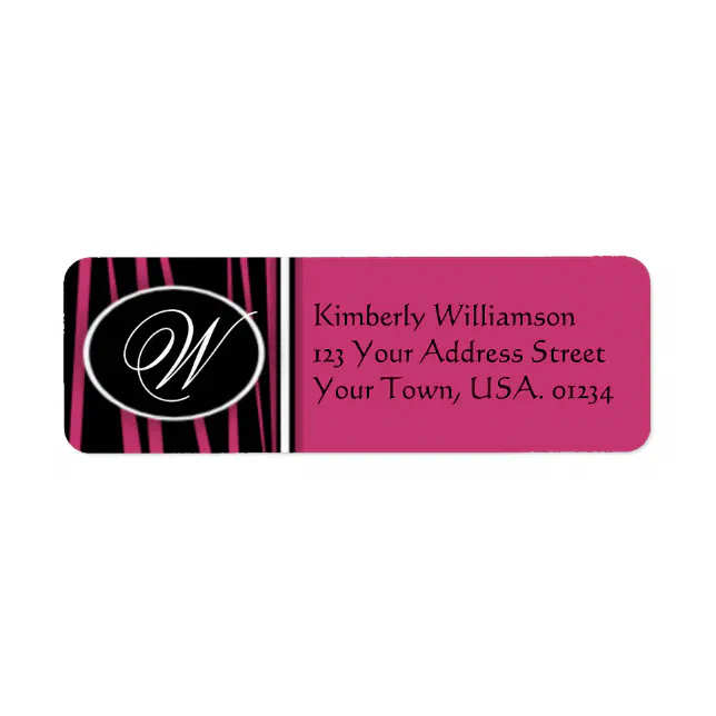 Hot Pink Zebra Monogrammed Return Address Labels Zazzle