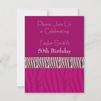 Hot Pink Zebra Pattern Birthday Invitation