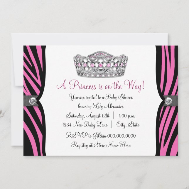 Hot Pink Zebra Princess Pink Black Baby Shower Invitation (Front)