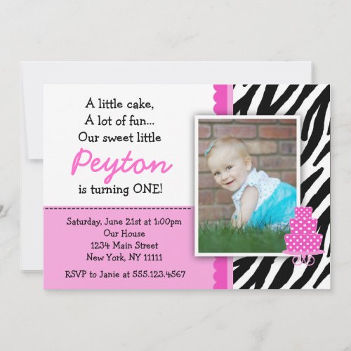 Hot Pink Zebra Print First Birthday Invitations