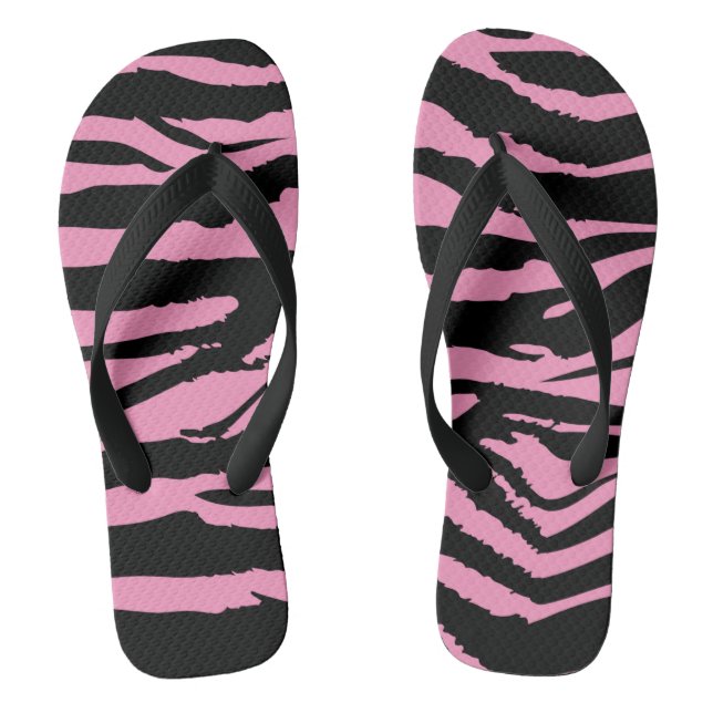 Hot Pink Zebra Print Flip Flops (Footbed)