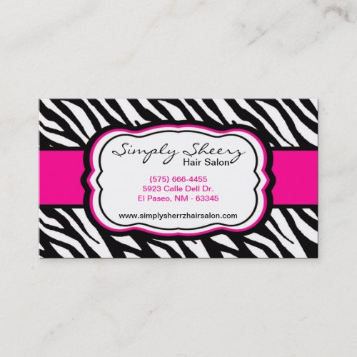 Hot Pink Zebra Print Hair Salon Business Card