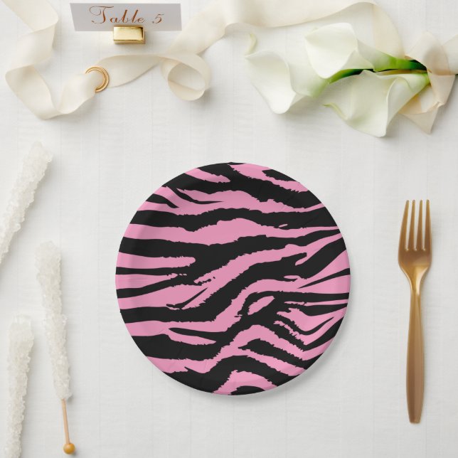 Hot Pink Zebra Print Paper Plates (Wedding)
