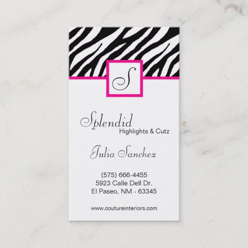 Hot Pink Zebra Print Personalize Business Card
