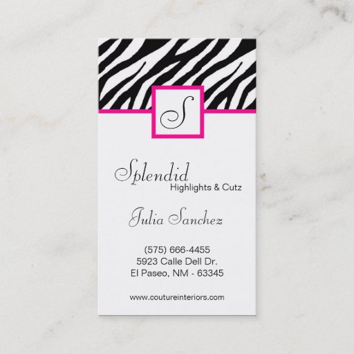 Customizable Hot Pink Zebra Print Personalize Business Card