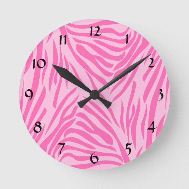Hot Pink Zebra Print Round Clock (Front)