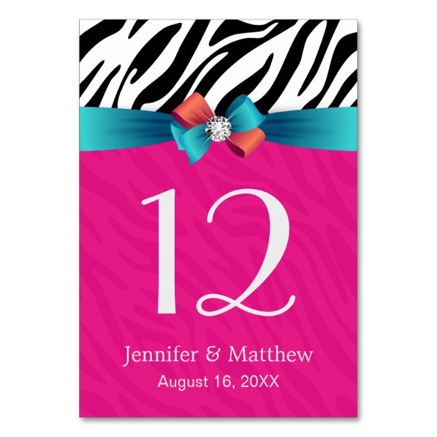 Hot Pink Zebra Print - Wedding Table Number Card