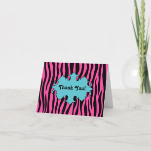 Hot pink zebra print with blue banner thank you card