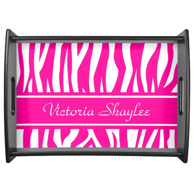 Hot Pink Zebra Print with custom text Serving Tray (Front)
