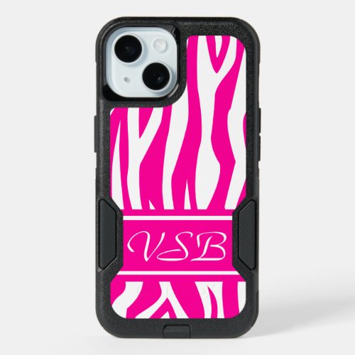 Hot Pink Zebra Print with monogram iPhone 15 Case