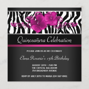 Hot Pink Zebra Quinceanera Invitations