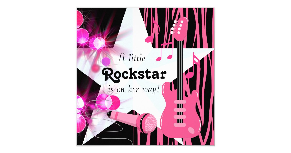 Hot Pink Zebra Rockstar Baby Girl Shower Invitation | Zazzle.com